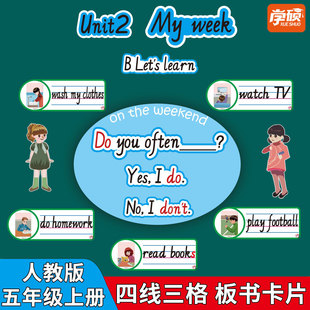 PEP人教版5五年级上册四线三格单词卡片小学英语公开课堂板书设计