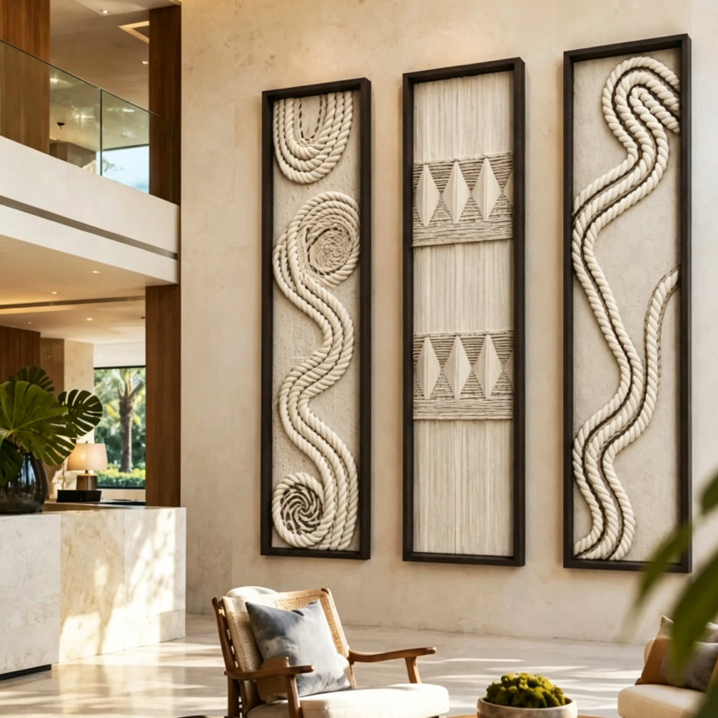 竖幅麻绳编织肌理感客厅装