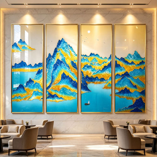 千里江山图高端酒店大堂挂