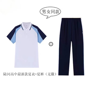 汕尾陆河中学河田中学陆河职校夏季短袖校服套装两件套学院风班服