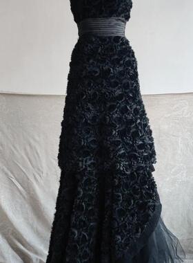 原单重磅修身鱼尾手工立体花朵女神晚宴酒会红毯两件套晚礼服孤品