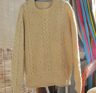 vintage古着—原单纯羊毛手工棒针立体编织宽松套头加厚毛衣孤品