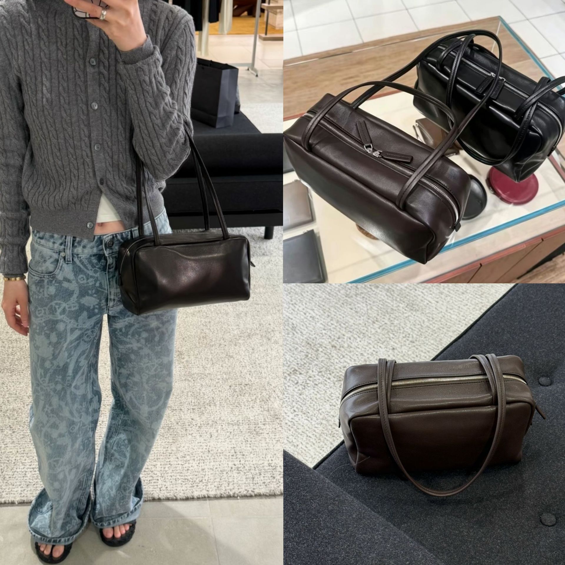 Jennie同款Astra保龄球包小号row羊皮单肩包通勤手提腋下包波士顿图片