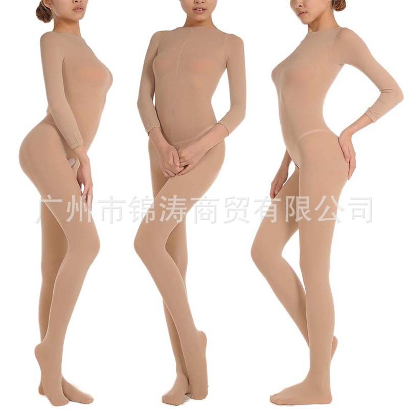 舞蹈打底衣连体丝袜天鹅绒加厚肉色长袖开裆连身袜趣袜衣3049