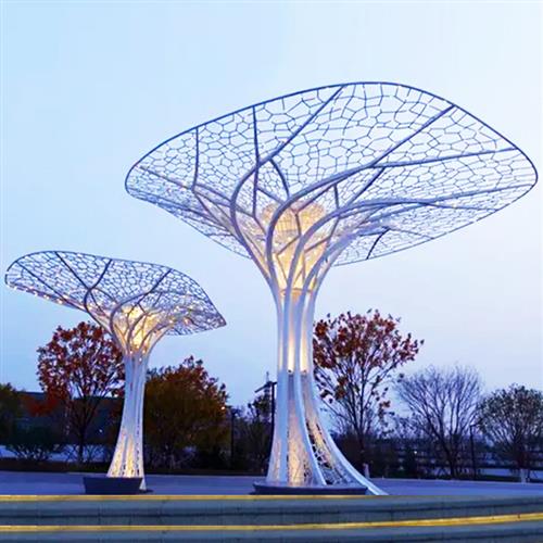 不锈钢树形廊架雕塑定制创意发光生命树造型钢结构蘑菇亭景观摆件