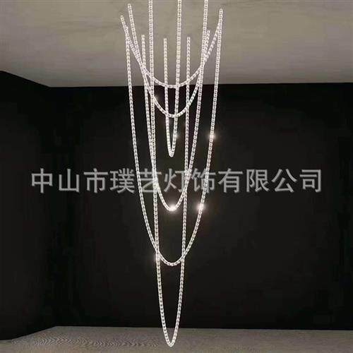 水晶吊灯珍珠项链发光绳子长吊灯别墅楼梯灯链条灯发光水晶灯U型