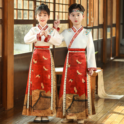 儿童汉服女童马面裙新款古风男童唐装小学生国风套装演出服春秋款