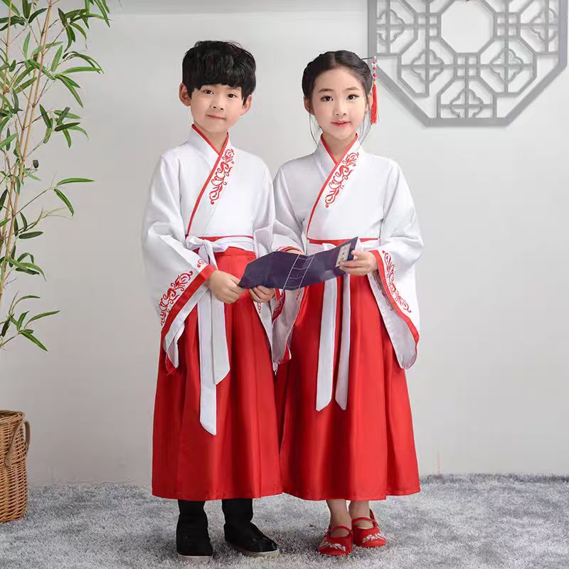 儿童汉服中国风演出服男女童国学古装系带刺绣表演服装