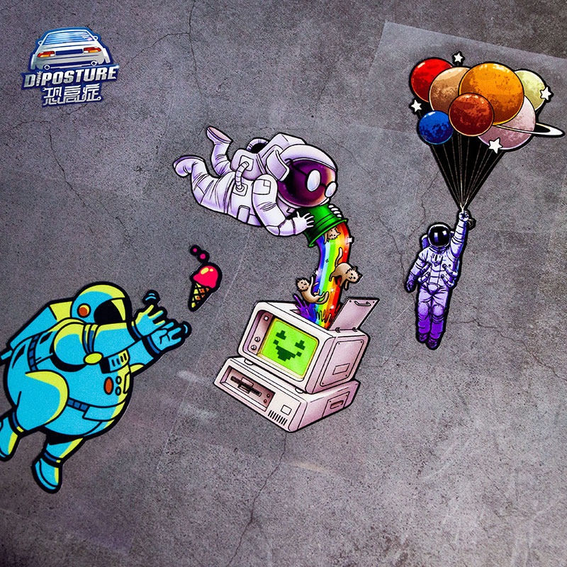汽车贴纸卡通动漫可爱气球宇航员太空人彩虹猫电脑病毒反光车窗贴