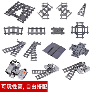 火车轨道小颗粒积木人行天桥分叉直轨弯轨候车亭moc零件配件98215