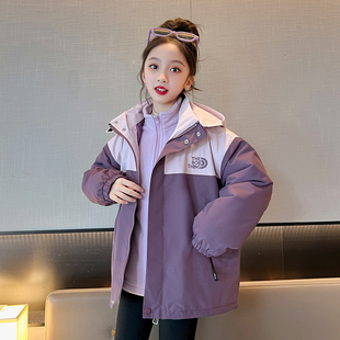 女童冬装外套2025新款儿童冲锋衣三合一可拆卸大童户外保暖防风衣
