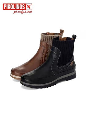 Pikolinos派高雁冬季多材质拼接平底侧拉链切尔西靴PA220302