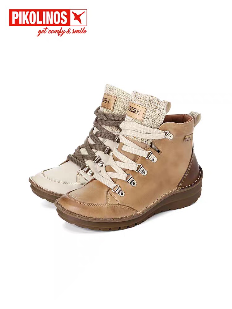 Pikolinos派高雁冬季多材质拼接圆头系带平底马丁靴PA228506,女鞋,马丁靴,淘宝优惠券,粉丝福利购,淘宝优惠卷