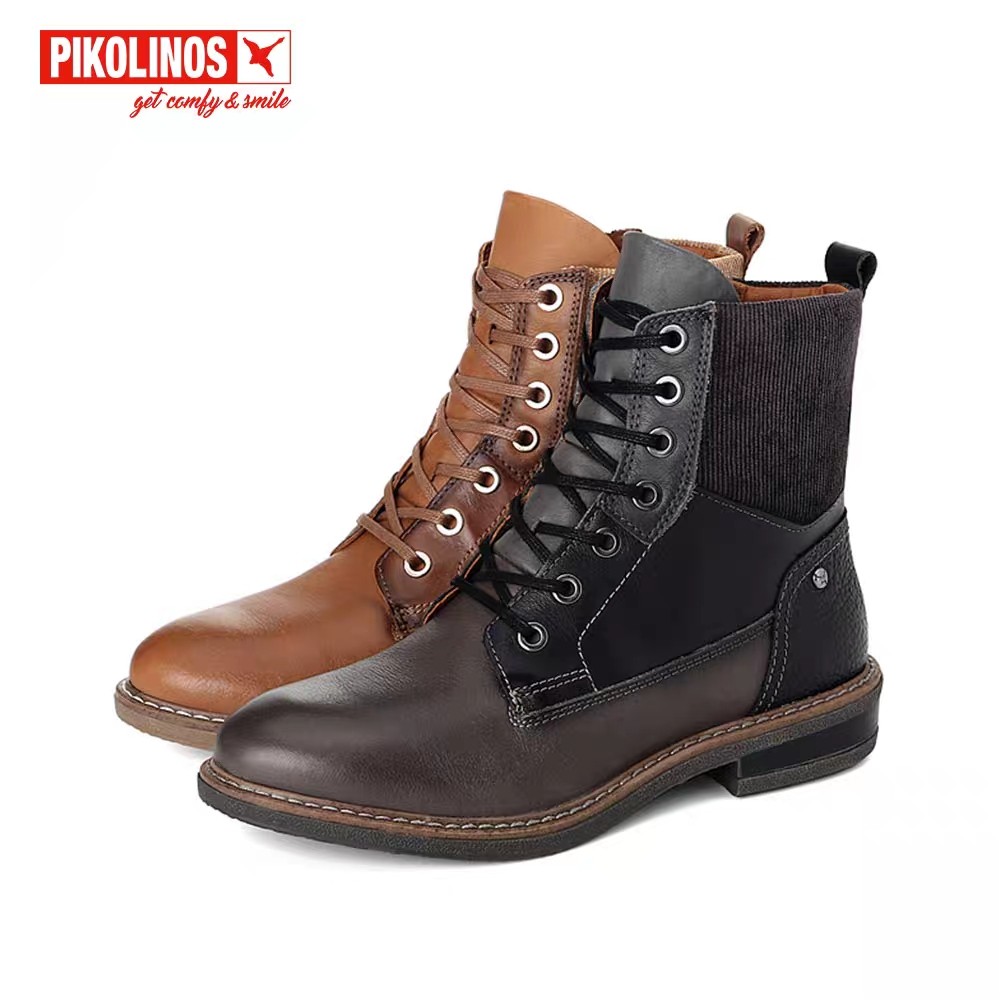 Pikolinos派高雁冬季多材质拼接平跟圆头侧拉链纯色马丁靴PA17905,女鞋,西部靴,淘宝优惠券,粉丝福利购,淘宝优惠卷