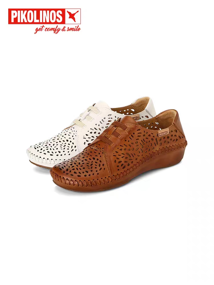 Pikolinos派高雁春季牛皮深口圆头平跟松紧带单鞋PS231135