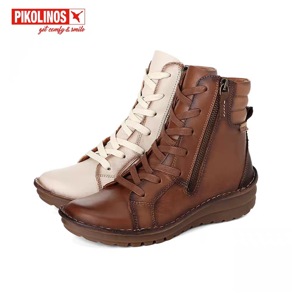 Pikolinos派高雁冬季牛皮圆头平底拼色侧拉链马丁靴PA18504,女鞋,马丁靴,淘宝优惠券,粉丝福利购,淘宝优惠卷