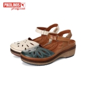 Pikolinos派高雁夏季 牛皮魔术贴坡跟植物花卉舒适凉鞋 PM230104