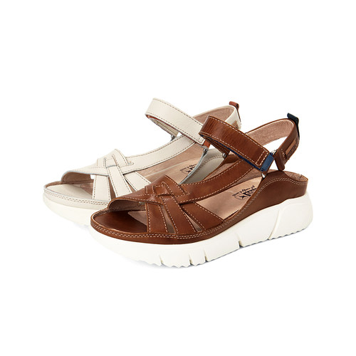 Pikolinos派高雁20夏季新品牛皮纯色镂空松糕底魔术贴凉鞋PM08801