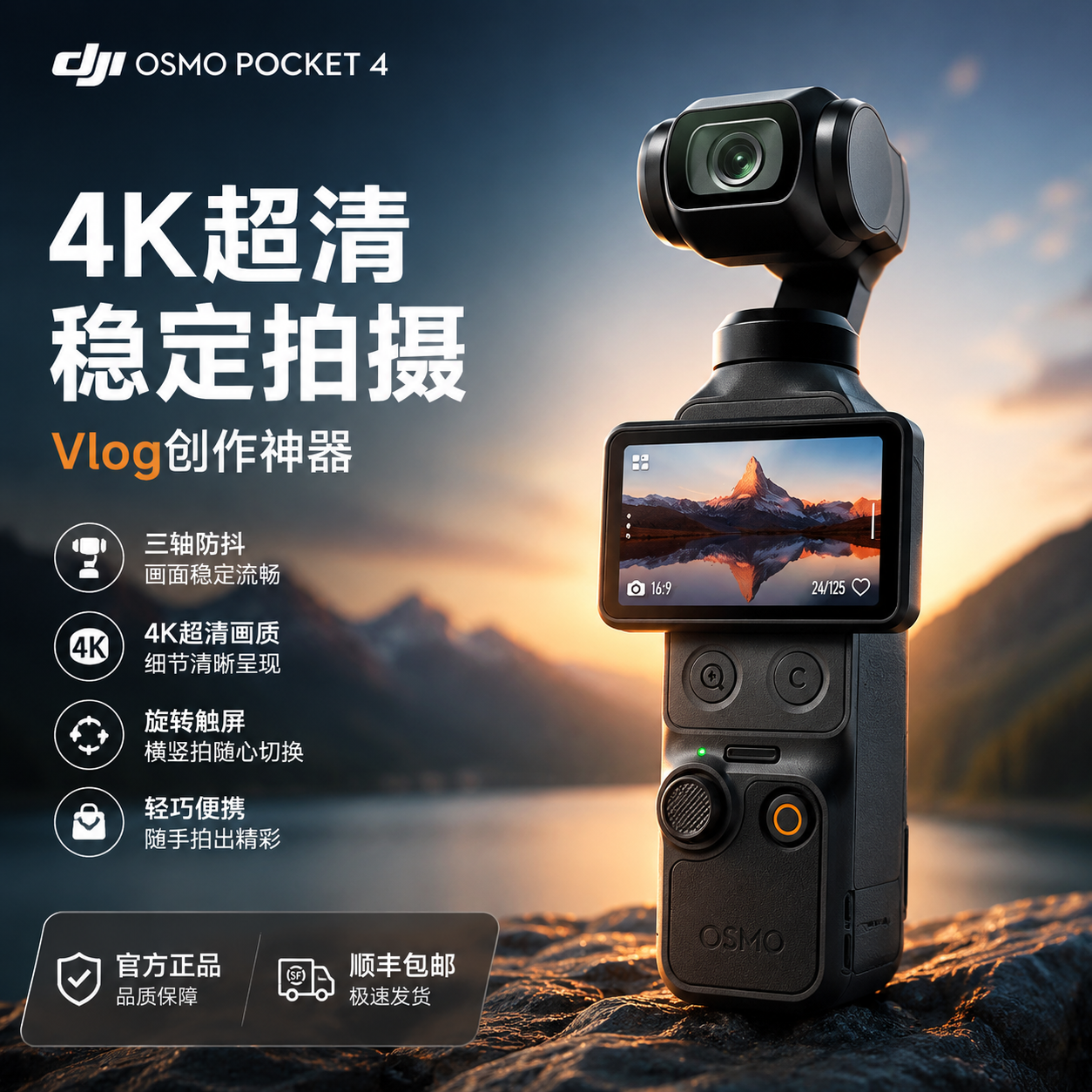 大疆DJI osmo pocket4 高清防抖运动相机 Vlog摄影摄像机手持云台