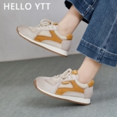 女2026春季 新款 平底复古系带单鞋 真皮运动休闲网面鞋 子百搭阿甘鞋