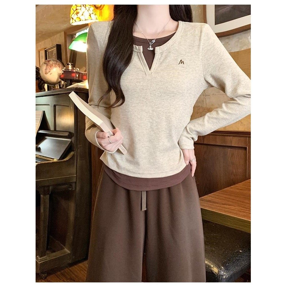 春秋长袖T恤女2026新款假两件套甜辣字母打底衫休闲洋气小衫上衣,女装/女士精品,T恤,淘宝优惠券,粉丝福利购,淘宝优惠卷