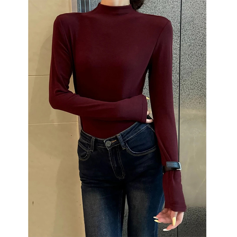 加厚半高领弹力长袖t恤女