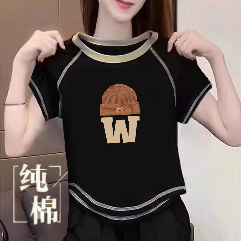新款圆领拼接百搭短袖t恤女