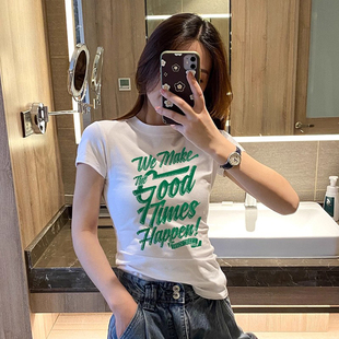 t恤纯棉内搭印花修身 辣妹款 女短袖 2025新款 百搭圆领上衣女 打底衫
