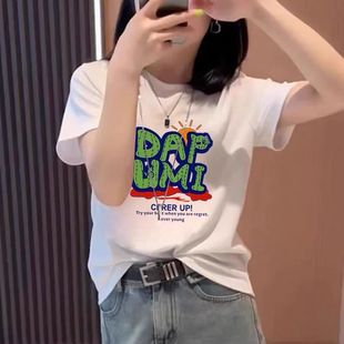 涂鸦印花短袖 正肩纯棉小个子宽松显瘦洋气上衣 t恤女2025新款 夏季