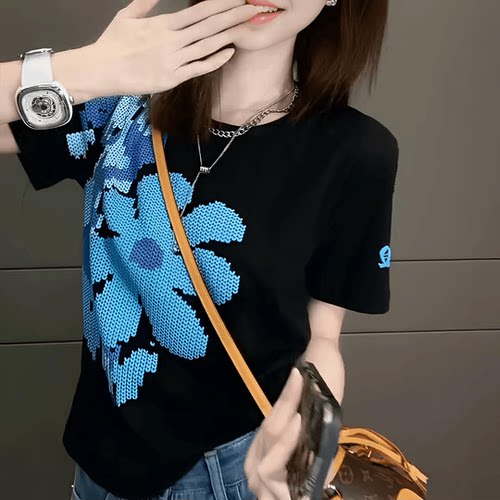 休闲时尚重工欧货设计感印花上衣
