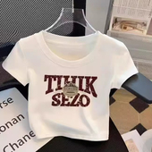 修身 2025新款 短款 上衣女装 纯棉白色短袖 体恤打底衫 t恤女学生夏季