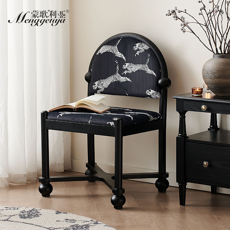 蒙歌利亚实木复古餐椅法式休闲椅家用简约现代小户型靠背办公椅子