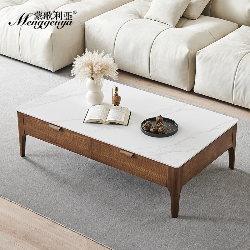 蒙歌利亚茶几客厅2026新款简约现代家用小户型大理石极简实木岩板