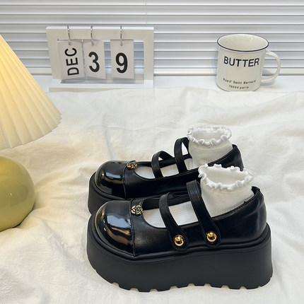 厚底增高7CM小个子法式黑色小皮鞋女2026春夏配裙子玛丽珍鞋单鞋