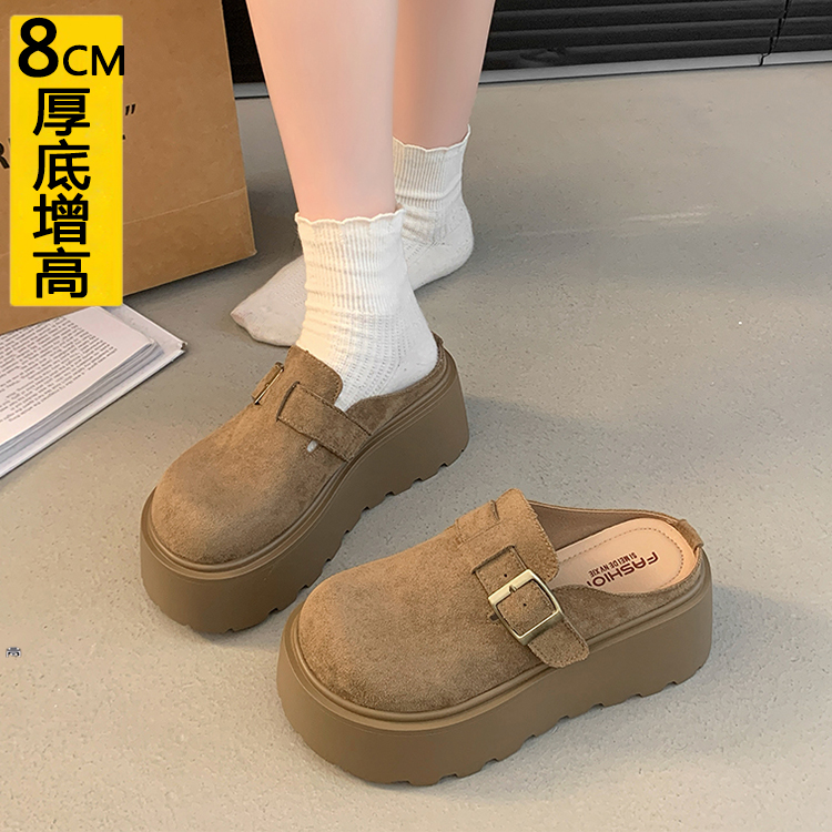 增高8CM小个子勃肯包头半拖鞋女