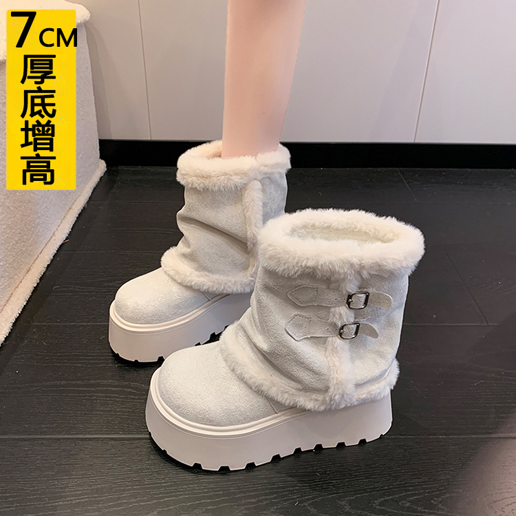 7CM厚底小个子勃肯中筒靴女加绒