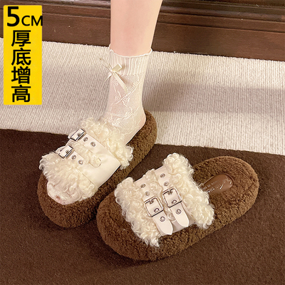 5CM小个子孕妇毛毛拖鞋女外穿