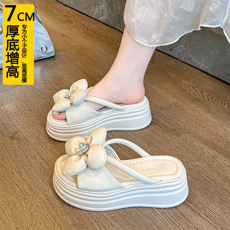厚底增高7cm小个子拖鞋女夏季外穿2026年新款显瘦腿长花朵一字拖