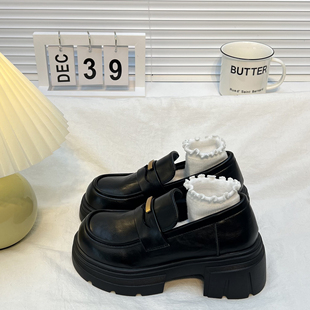 单鞋 厚底增高7CM小个子黑色小皮鞋 女英伦风2026春秋一脚蹬乐福鞋