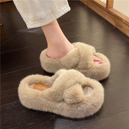 7cm增高小个子厚底毛毛拖鞋女外穿2025秋冬新款毛茸茸保暖棉拖鞋