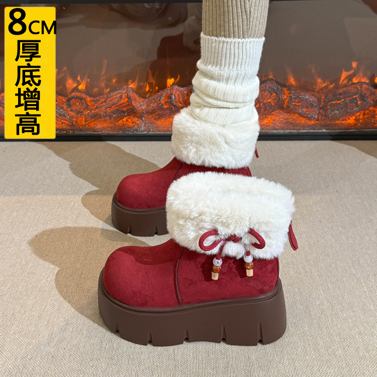 8CM小个子勃肯雪地靴女加绒加厚