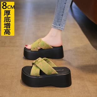 厚底增高8CM小个子拖鞋女小码33 34夏外穿2026新款国风绝美一字拖