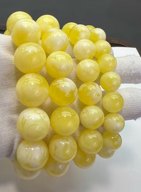 俄料蜜蜡百花蜜蜡 柠檬黄 圆珠男女同款单圈手串