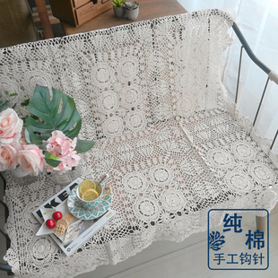 饰盖巾 包邮 外贸老货棉手工钩针钩花餐桌桌布桌垫茶几布台布沙发装