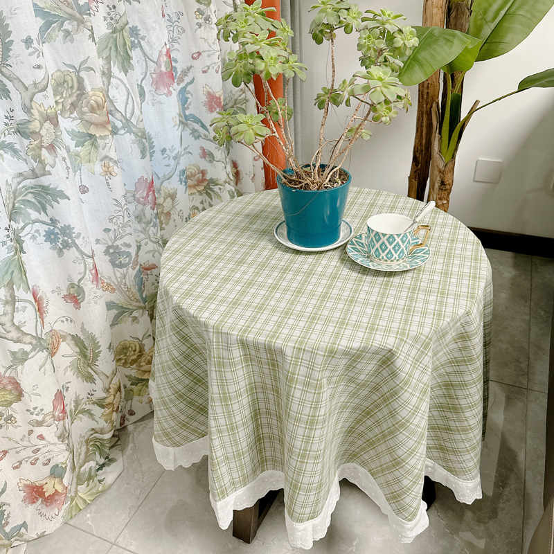 简约餐桌布北欧格子圆桌布纯棉方茶几巾沙发盖布现代清新方格台布