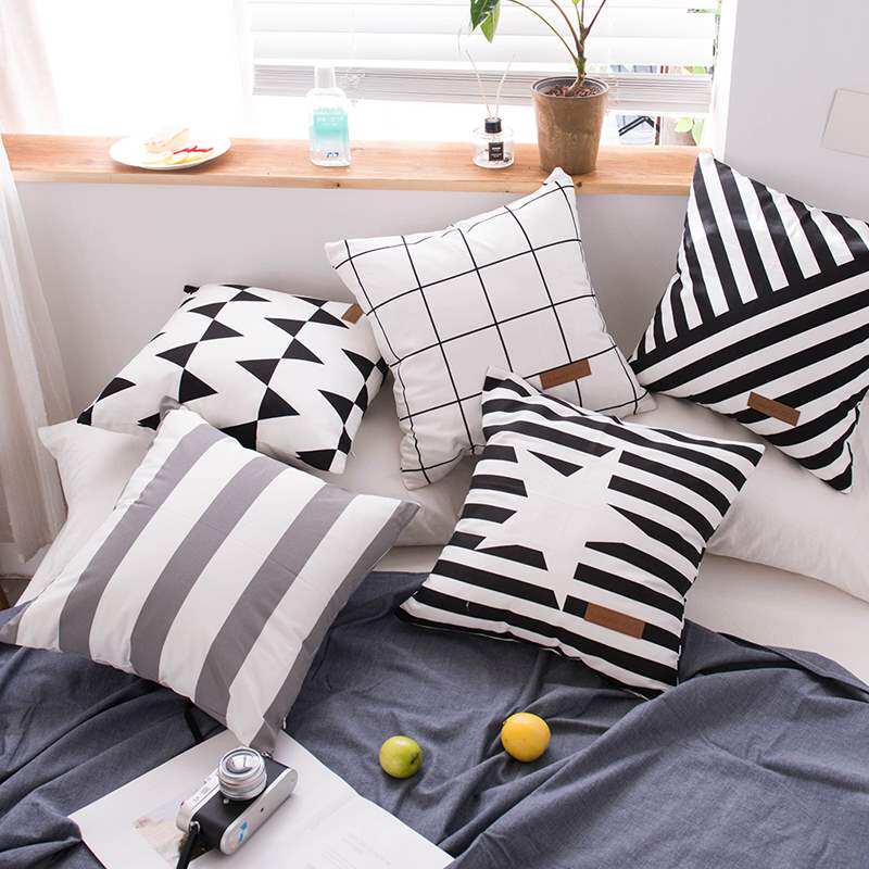 北欧风黑白灰几何全棉帆布含芯抱枕 ins民宿沙发粉色靠垫方抱枕套|ruв категории домашний ткань, подушка/подушка - от Buy2taobao.com для оказания профессиональной услуги покупки агента Taobao