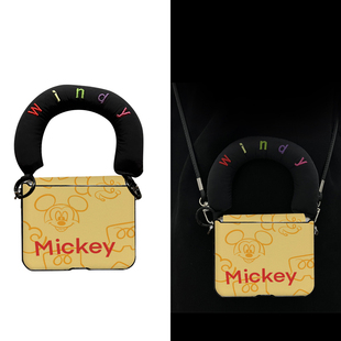 线条米奇皮纹适用华为Purax手机壳小米Mixflip2中轴保护荣耀VFliP2铰链全包华为Pocket2挂绳OPPON3flip支架