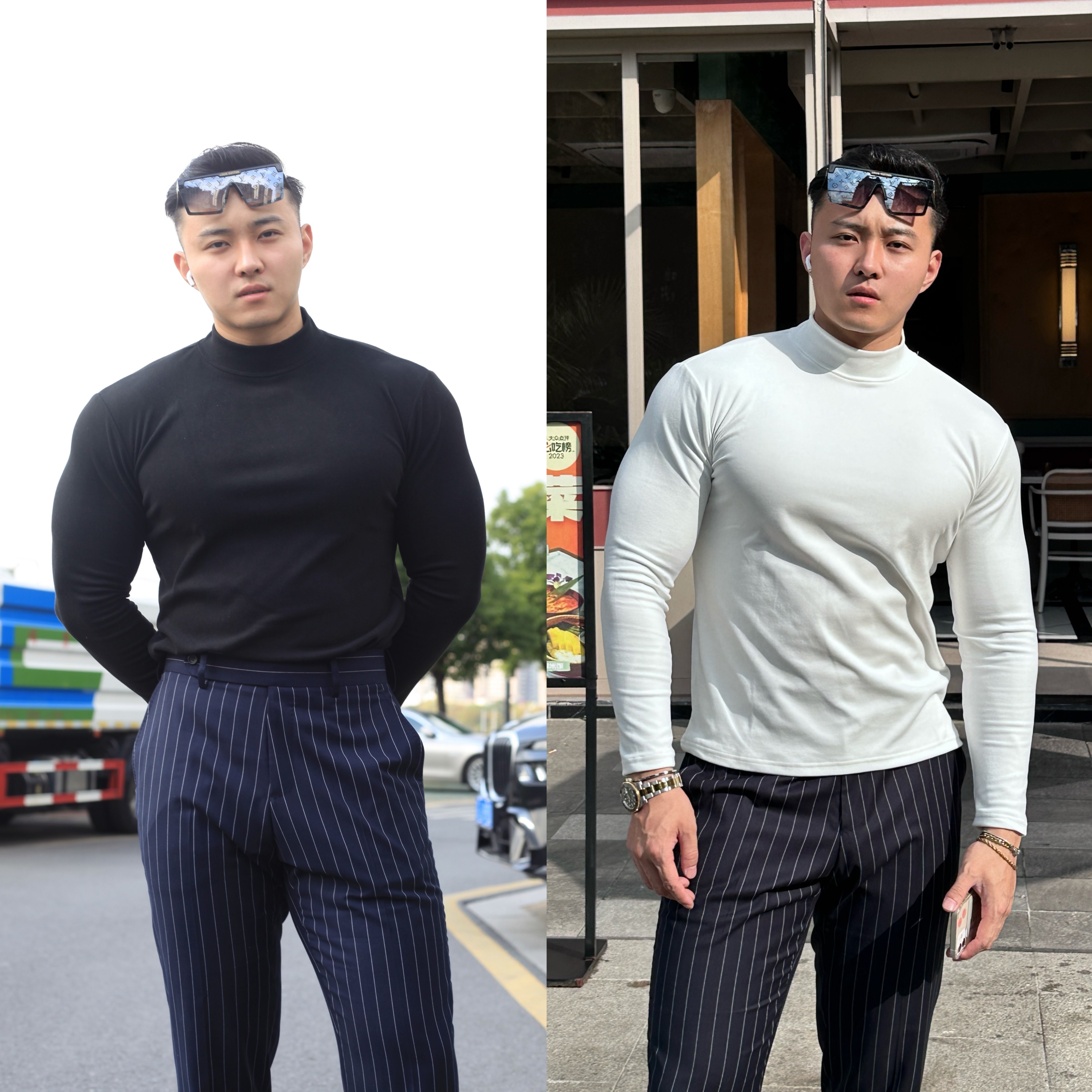 GYMOG春季双面德绒高弹长袖塑性显大健身肌肉运动打底长T