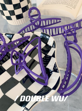 2022年新款网红紫色橡皮漆抓夹气质盘发后脑勺鲨鱼夹发饰磨砂发夹