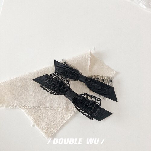 镂空波点边夹日韩风黑色蝴蝶结